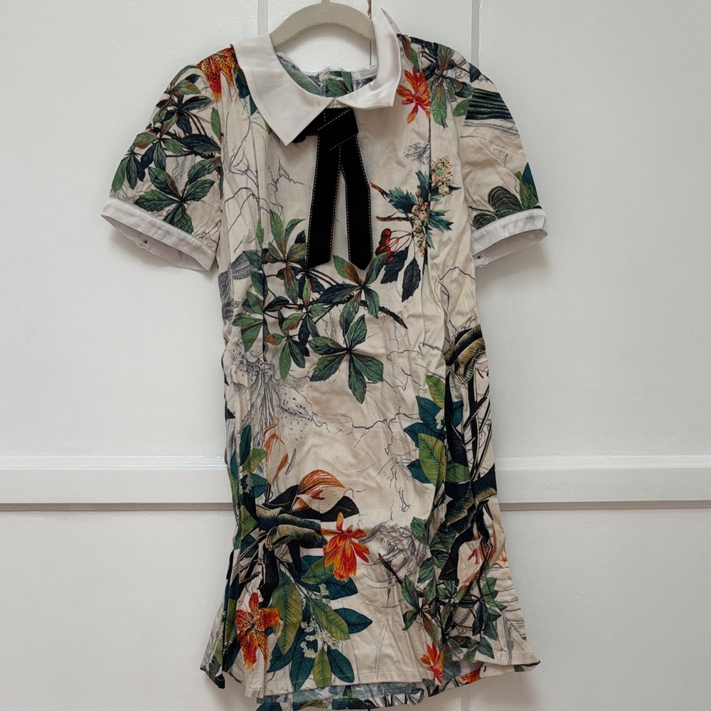 Floral Collared Dress with Black Bow Kids